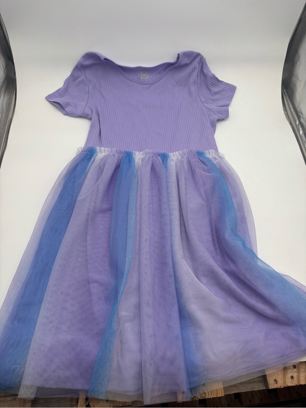 wonder nation Lavender and Blue Short-Sleeve Tulle Skater Dress